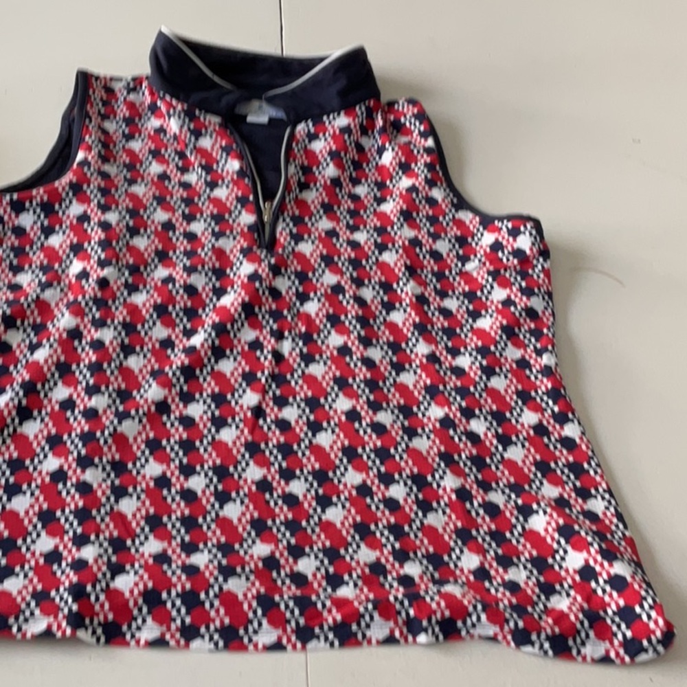 Red and Blue Patterned Sleeveless Top medium